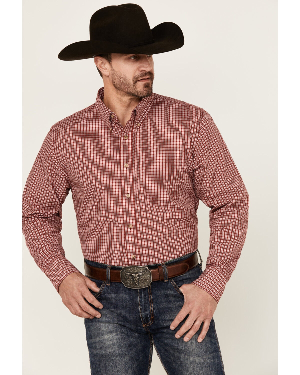 Wrangler Riata Men's Assorted Plaid Print Long Sleeve Button-Down Western Shirt, Multi, hi-res