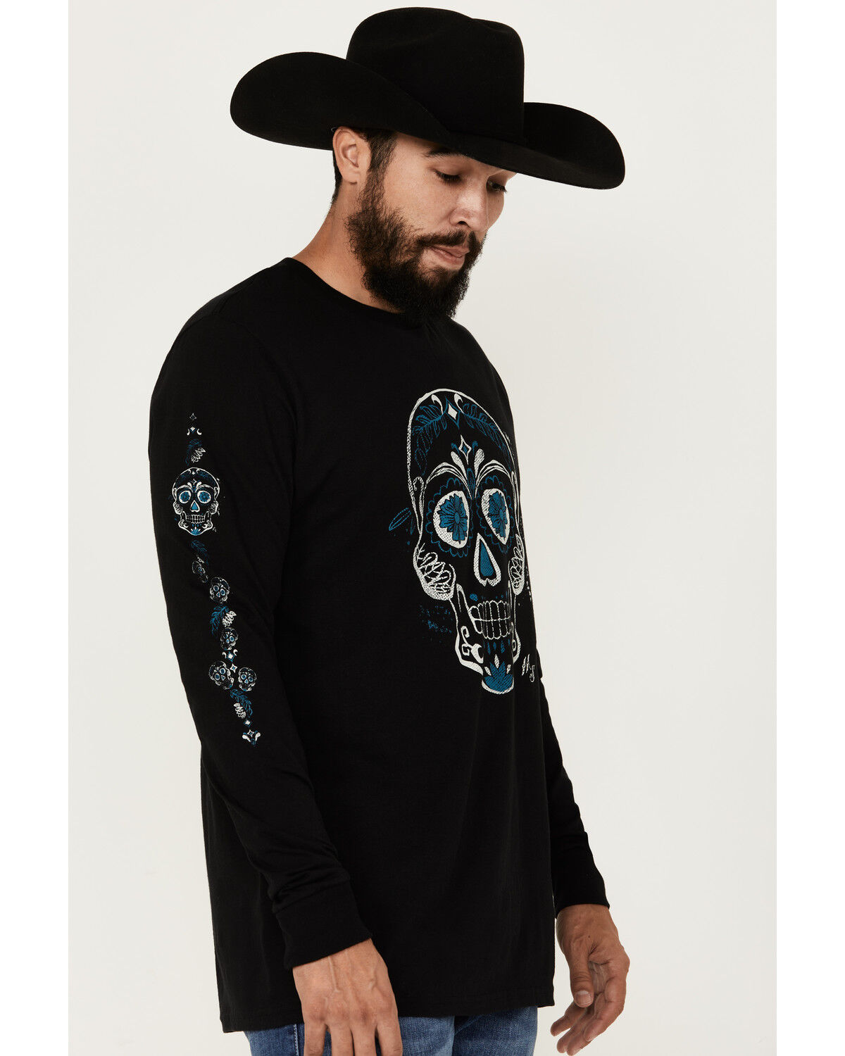 Image #1 - Moonshine Spirit Men's Candy Skull Long Sleeve Graphic T-Shirt, Black, hi-res