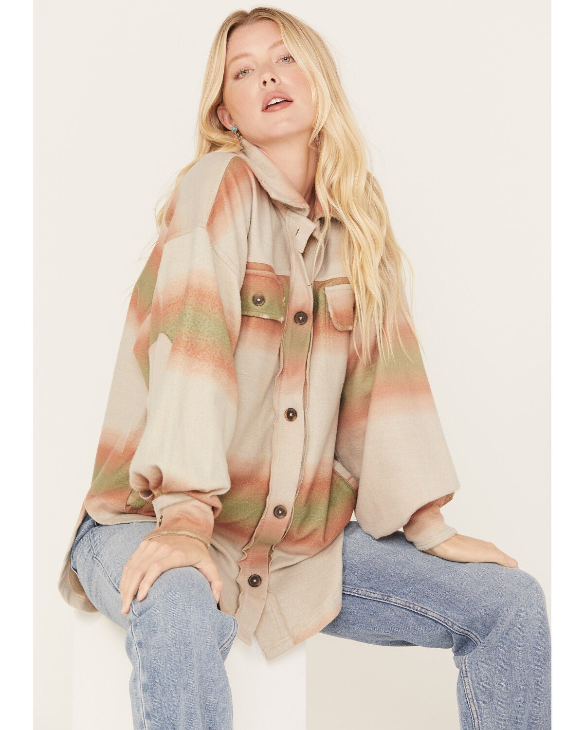 Free People Women's Ombre Serape Print Ruby Jacket, Ivory, hi-res