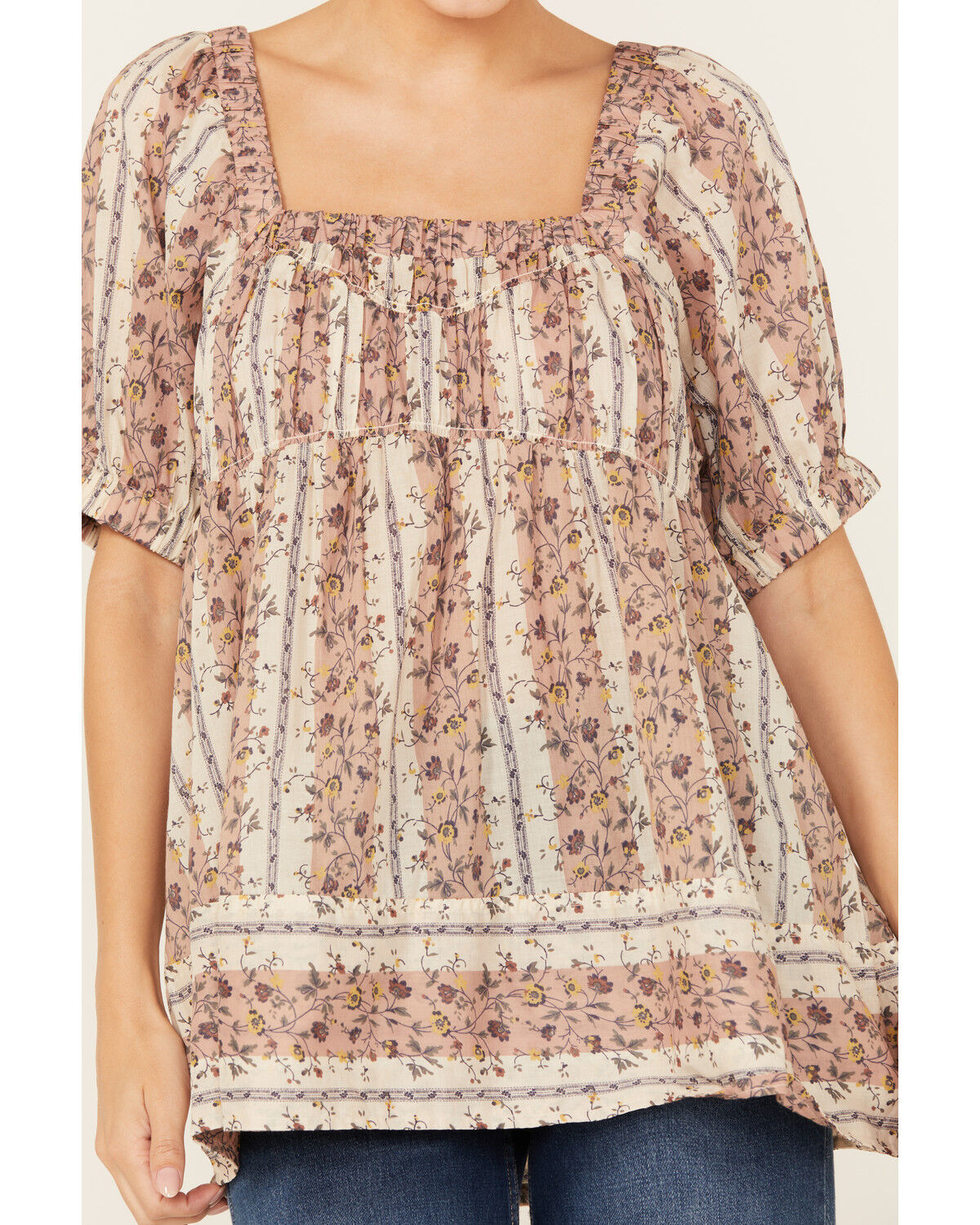 Image #3 - Free People Women's Vintage Lover Floral Print Short Sleeve Blouse, Natural, hi-res