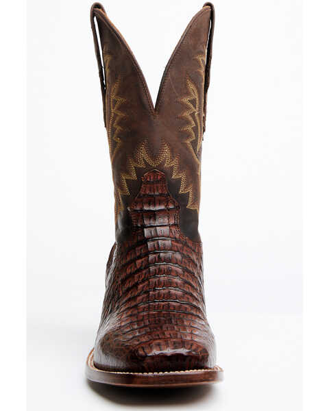 Image #4 - El Dorado Men's Handmade Caiman Back Brass Stockman Boots - Broad Square Toe, Bronze, hi-res