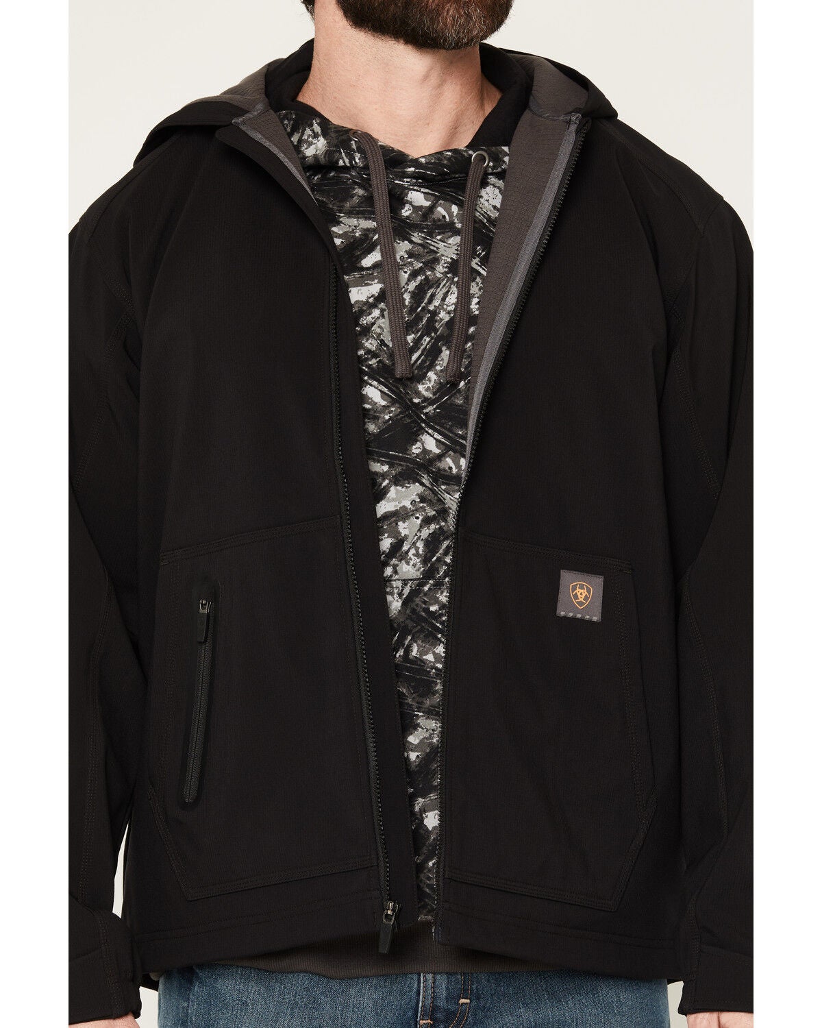 Image #3 - Ariat Men's Rebar Utility Hooded Softshell Work Jacket, Black, hi-res