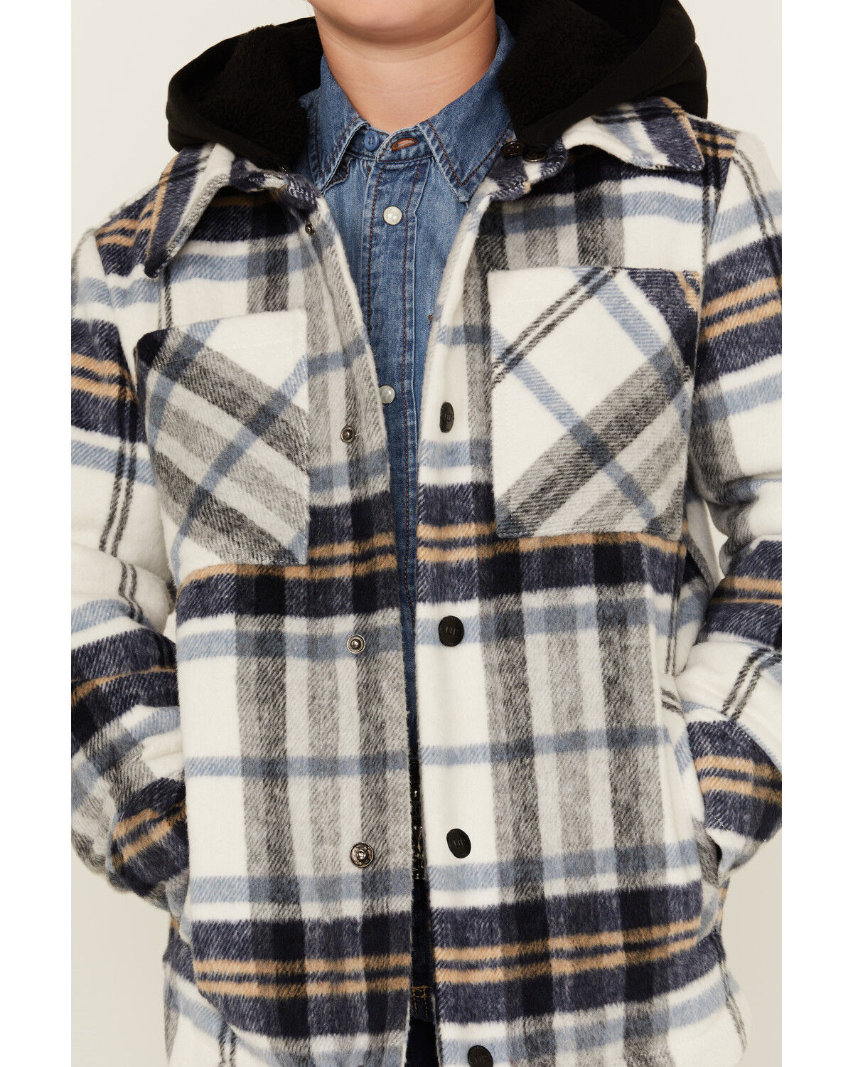 Image #3 - Urban Republic Boys' Plaid Print Sherpa Lined Hooded Shirt Jacket, White, hi-res