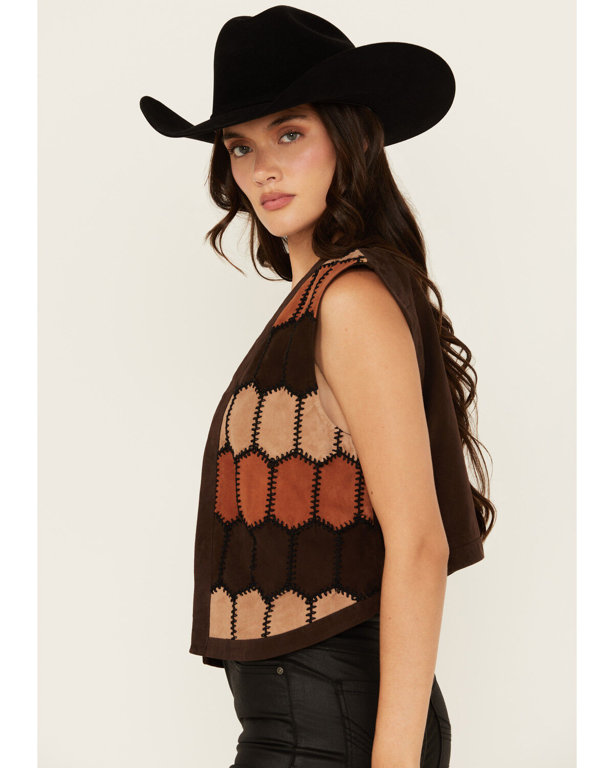 Image #2 - Scully Women's Geo Print Leather Vest, Brown, hi-res