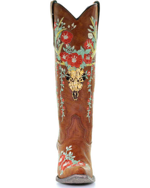 Corral Women's Deer Skull & Floral Embroidery Western Boots - Snip Toe, Tan, hi-res
