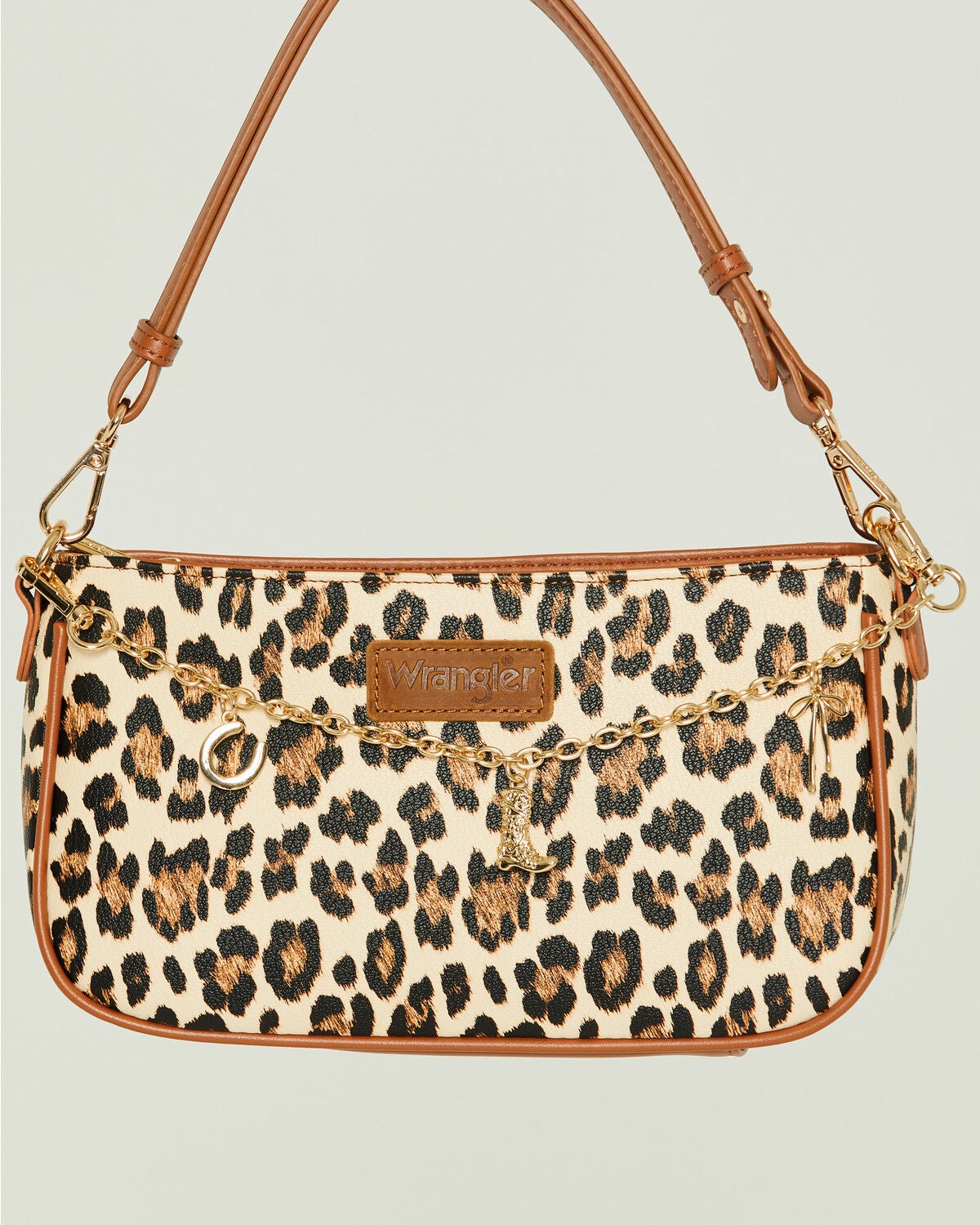 Image #2 - Wrangler Women's Boot Barn Exclusive Leopard Print Shoulder Bag with Chain, Brown, hi-res