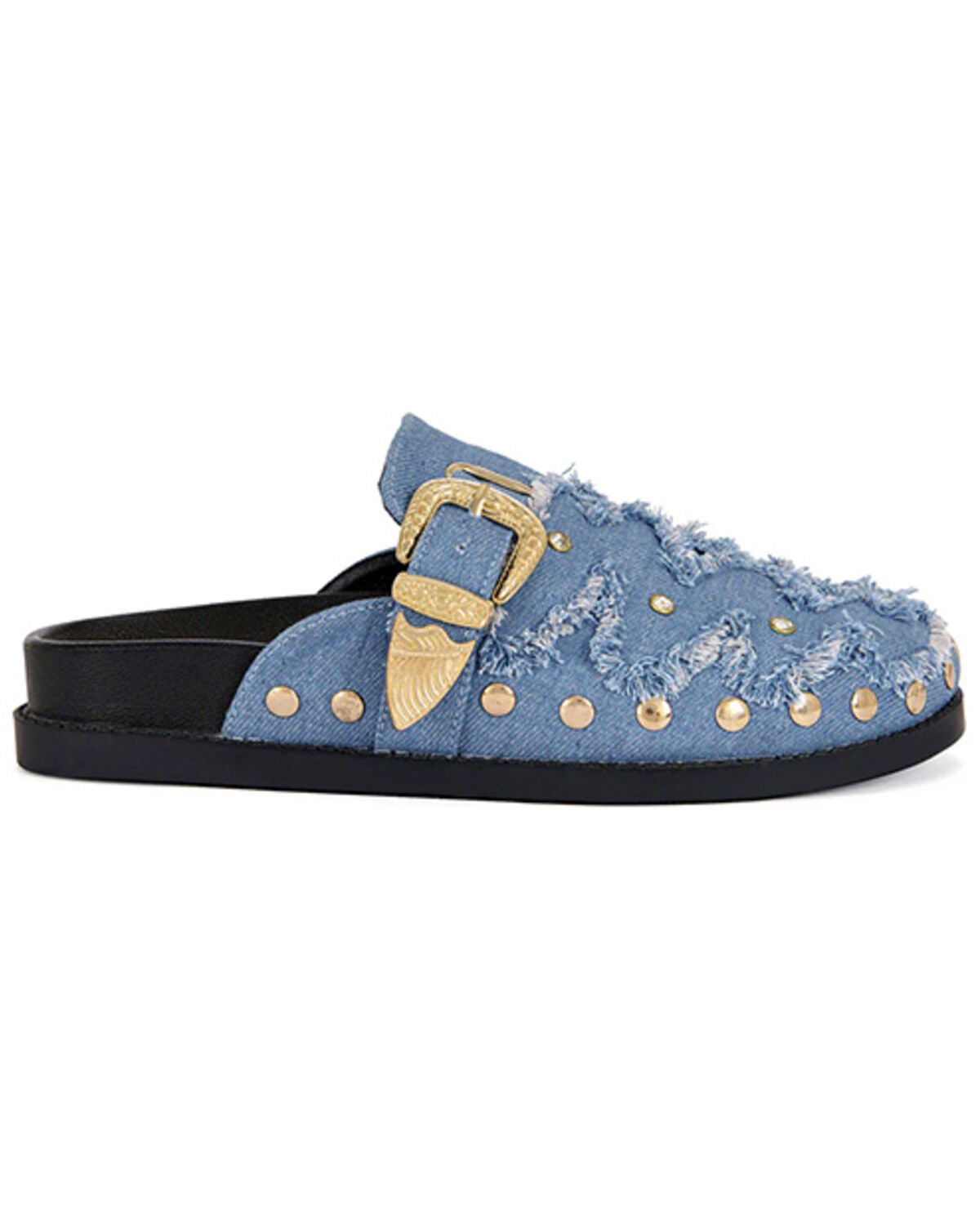 Image #2 - Azalea Wang Women's Zale Studded Denim Mules, Blue, hi-res