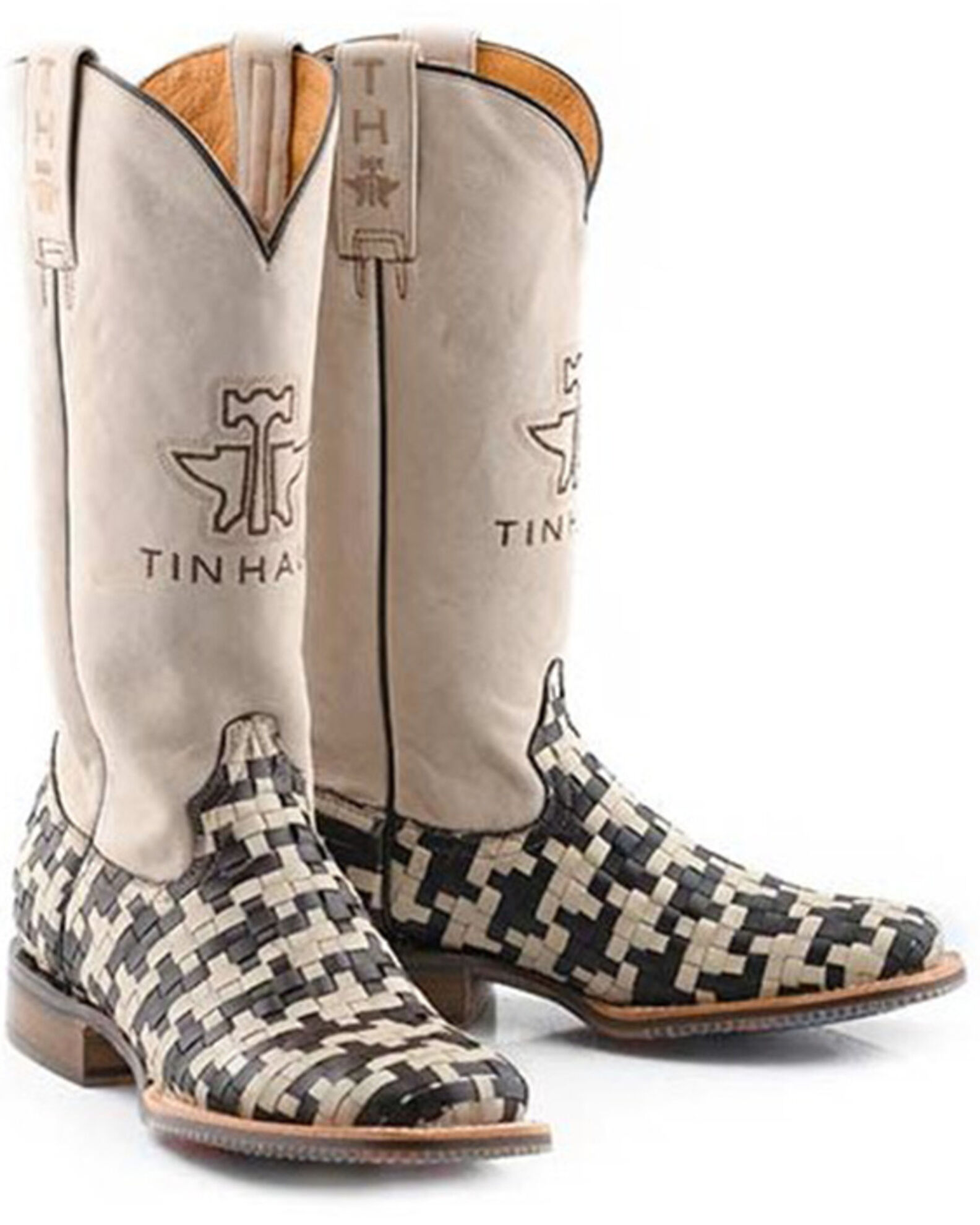 Checkered square toe boots on sale