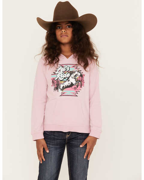 Rock & Roll Denim Girls' Let's Ride Southwestern Horse Graphic Hoodie, Pink, hi-res