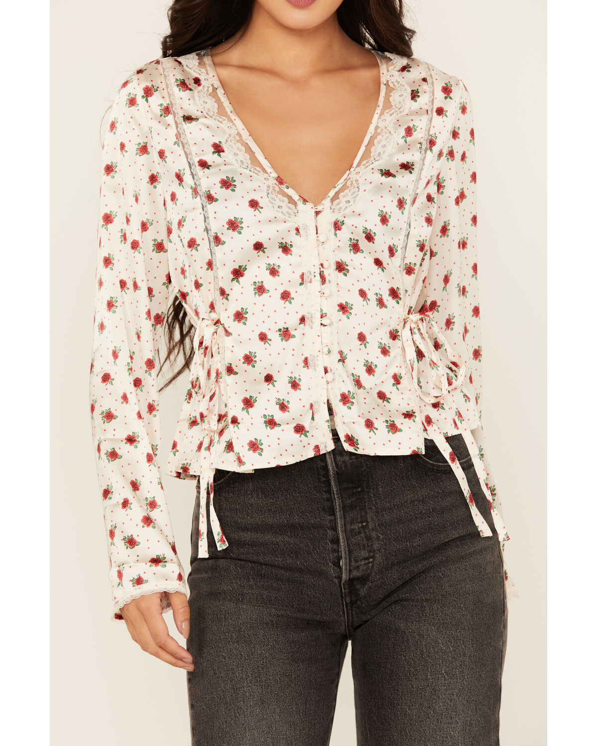Image #3 - Free People Women's Field of Roses Long Sleeve Top, Ivory, hi-res