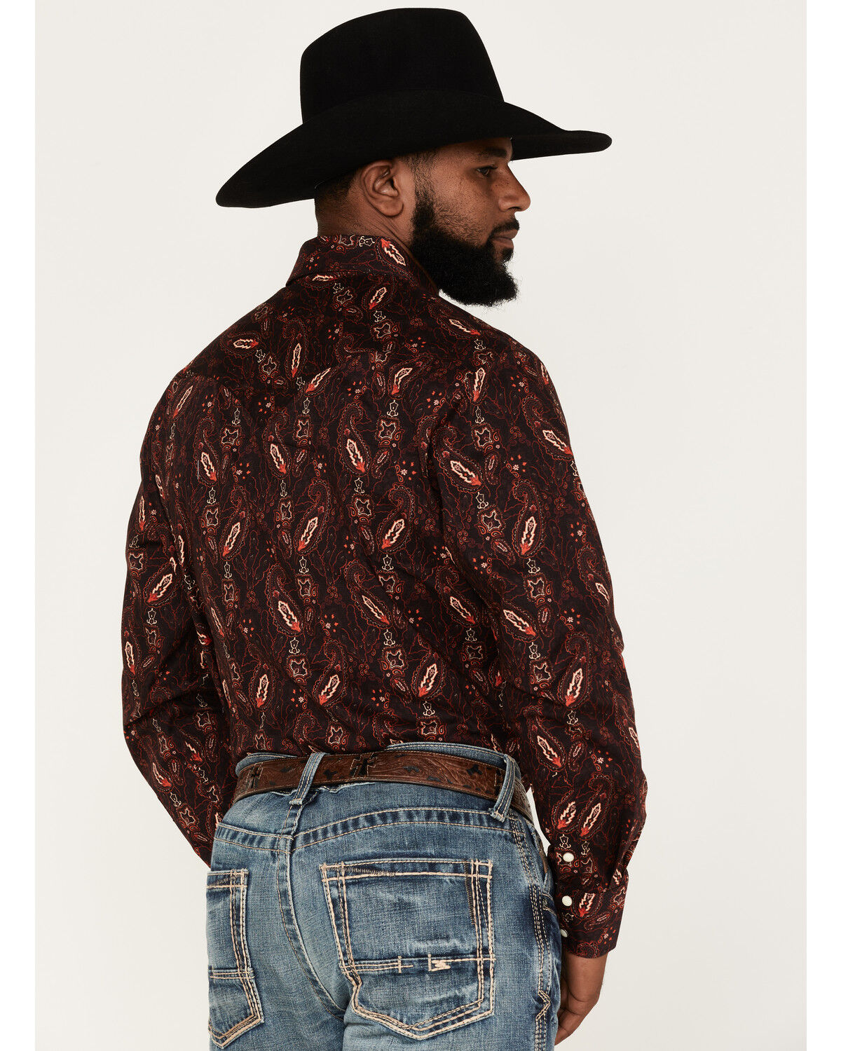 Image #4 - Rock & Roll Denim Paisley Stretch Long Sleeve Snap Shirt, Burgundy, hi-res