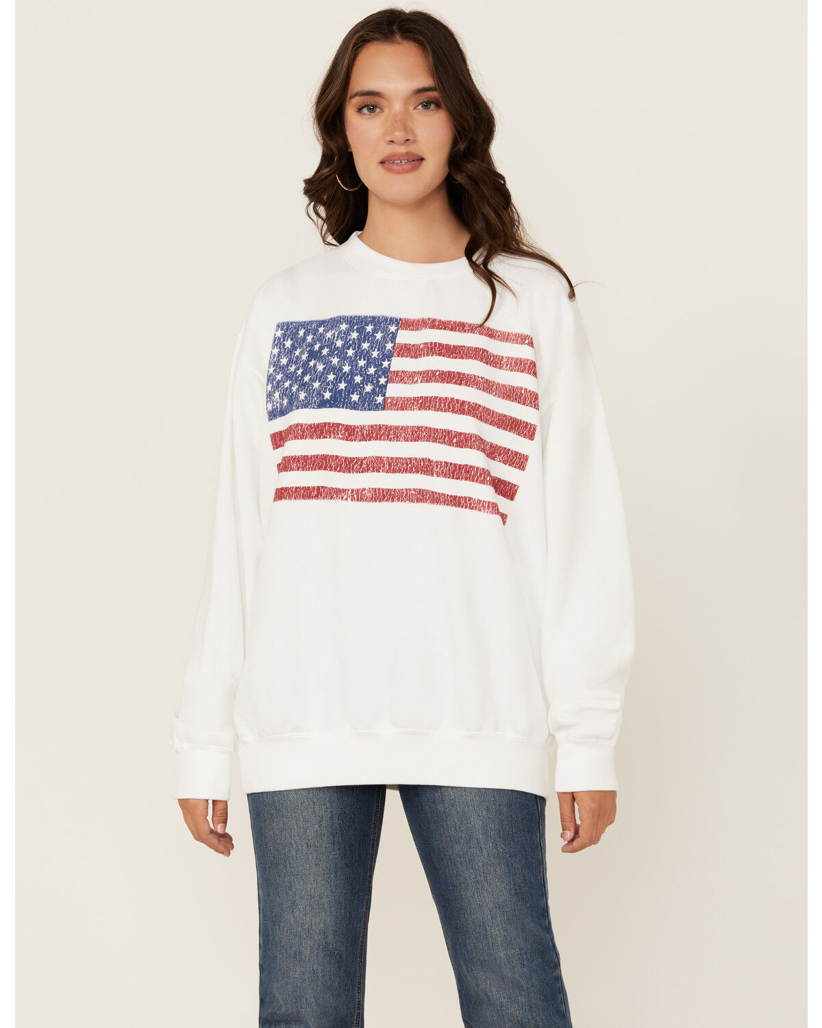 Image #1 - Show Me Your Mumu Women's American Flag Sweatshirt, White, hi-res