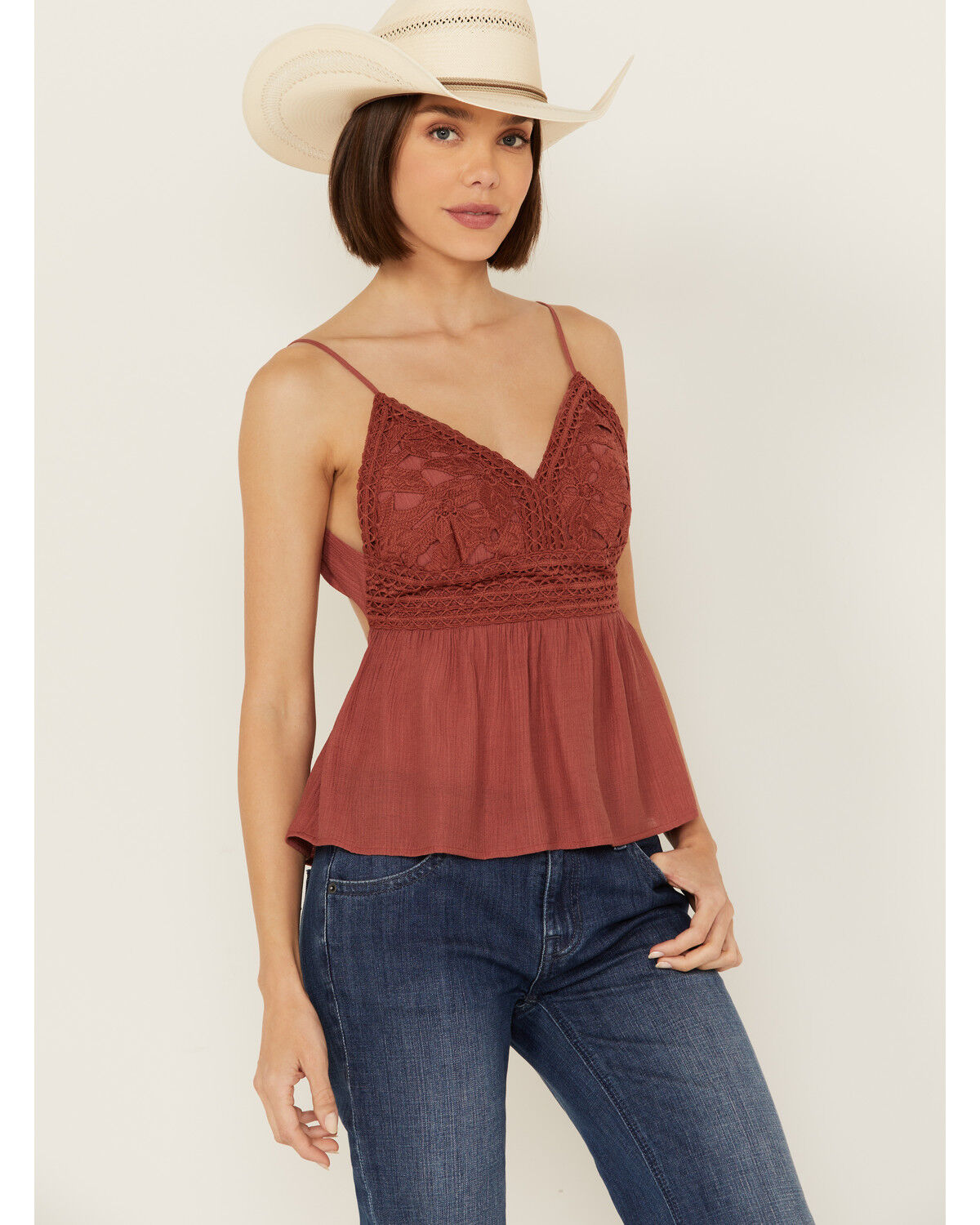 Image #1 - Shyanne Women's Lace Bustier Tank, Rust Copper, hi-res