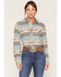 Image #1 - Shyanne Women's Farris Southwestern Print Long Sleeve Relaxed Flannel Shirt, Royal Blue, hi-res