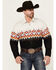 Image #1 - Panhandle Men's Southwestern Border Print Long Sleeve Snap Western Shirt, Black, hi-res