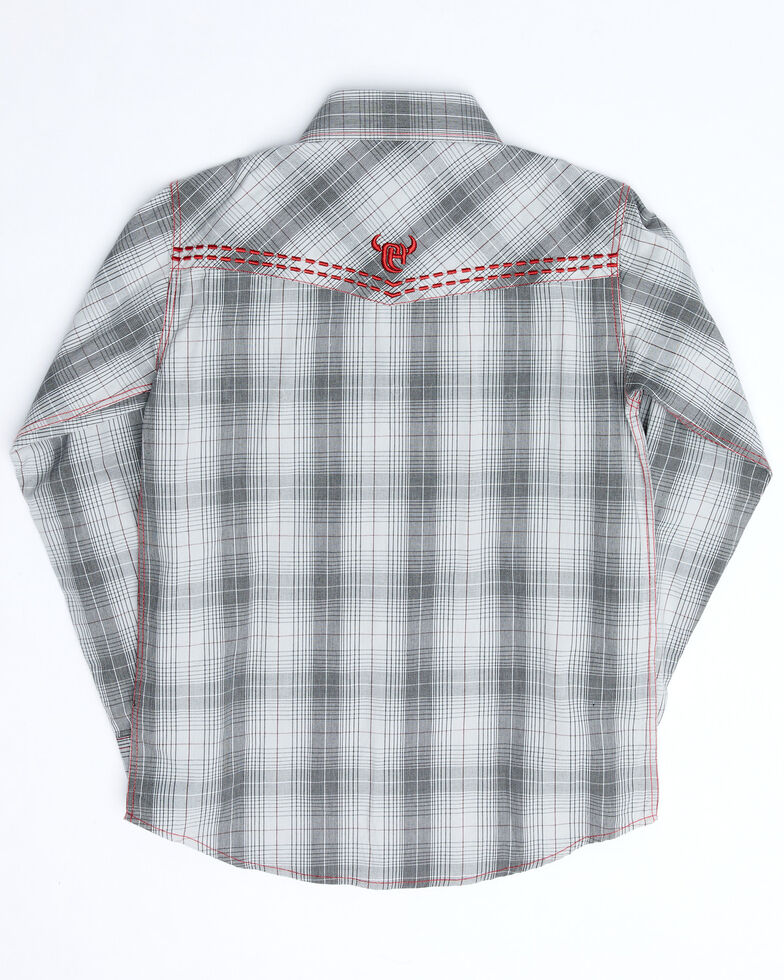 Cowboy Hardware Boys' Grey Plaid Long Sleeve Western Shirt , Grey, hi-res