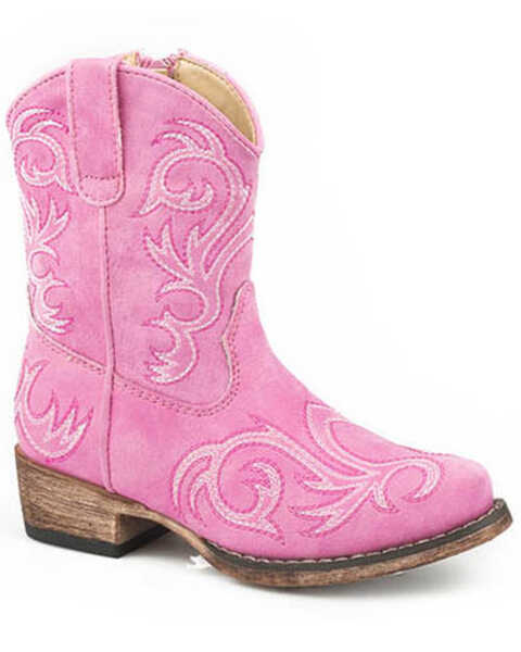 Image #1 - Roper Girls' Allover Embroidery Western Boots - Snip Toe, Pink, hi-res