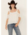 Image #1 - Jolt Women's Lace Cold Shoulder Tank, White, hi-res