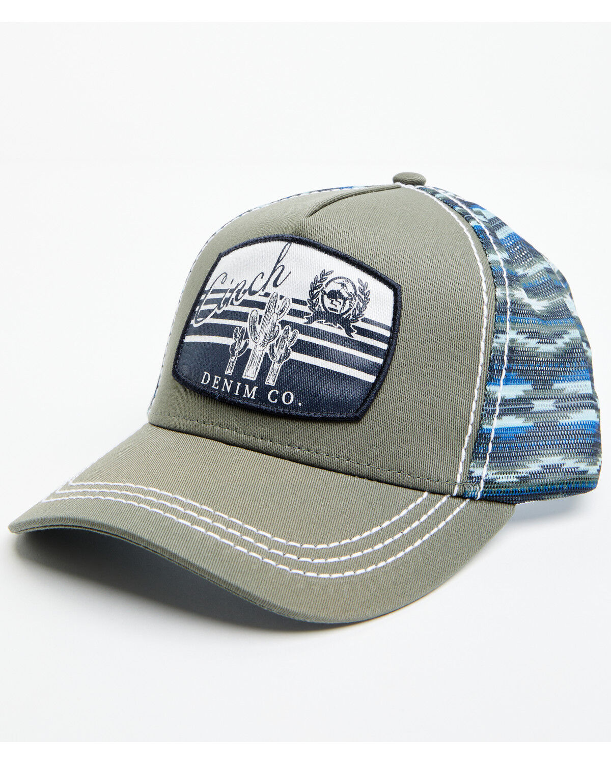 Image #1 - Cinch Women's Southwestern Print Ball Cap, Olive, hi-res