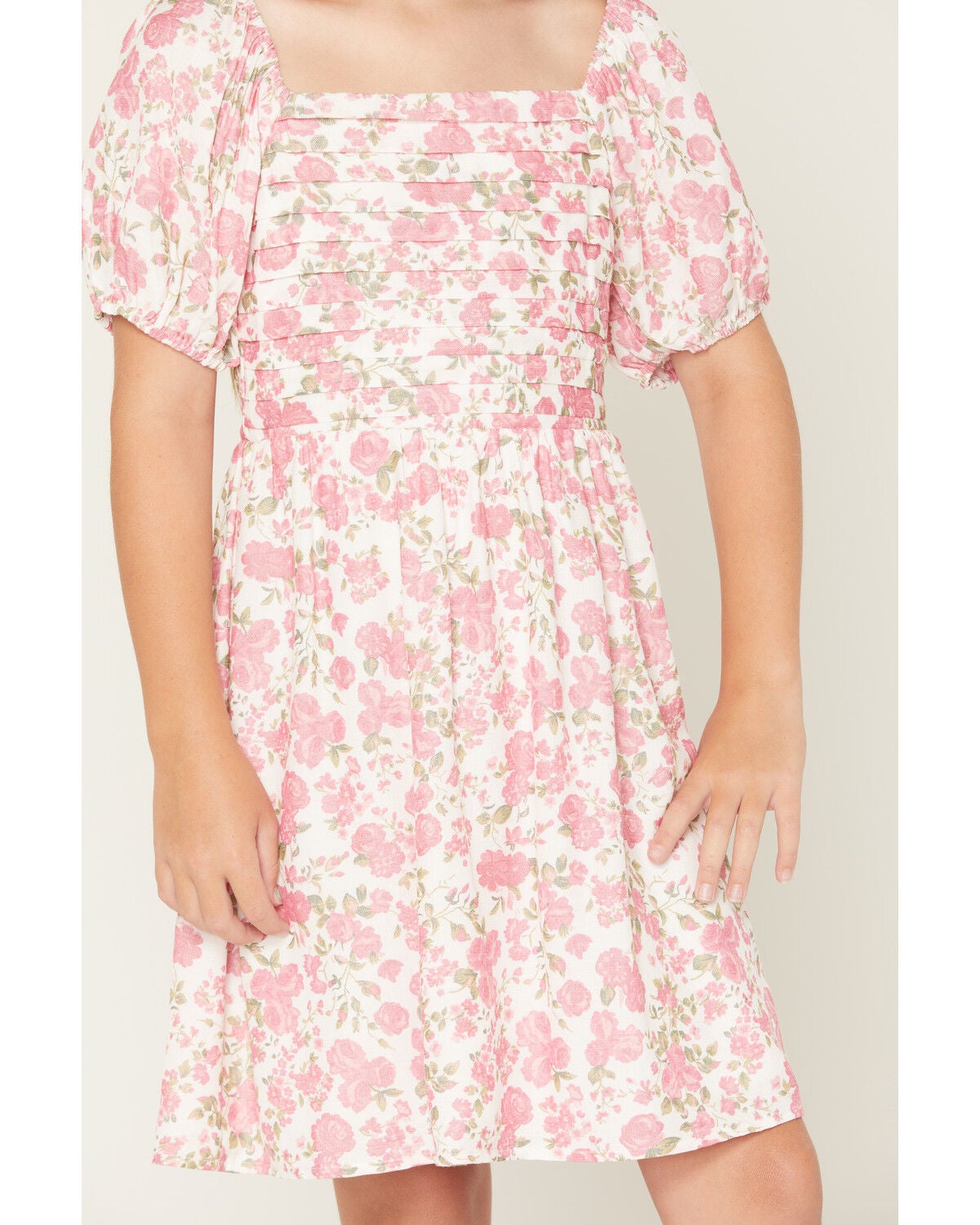 Image #3 - Trixxi Little Girls' Floral Print Puff Sleeve Midi Dress, , hi-res