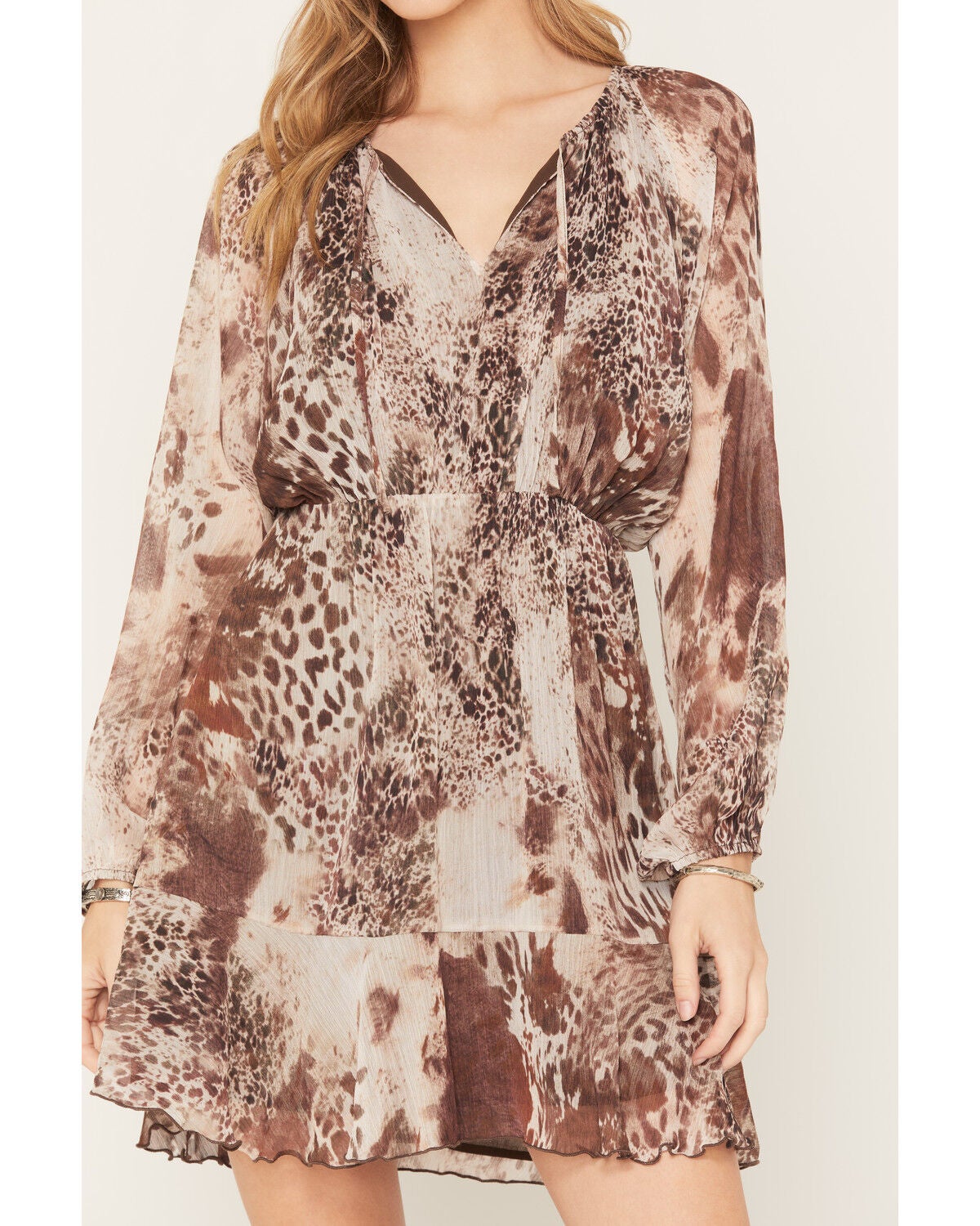 Image #3 - Shyanne Women's Everest Printed Long Sleeve Mini Dress, Brown, hi-res