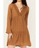 Image #3 - Wishlist Women's Lace Trim Long Sleeve Mini Dress, Cognac, hi-res