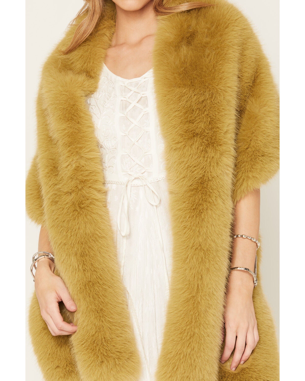 Image #3 - Azalea Wang Women's Starlet Faux Fur Wrap, Green, hi-res