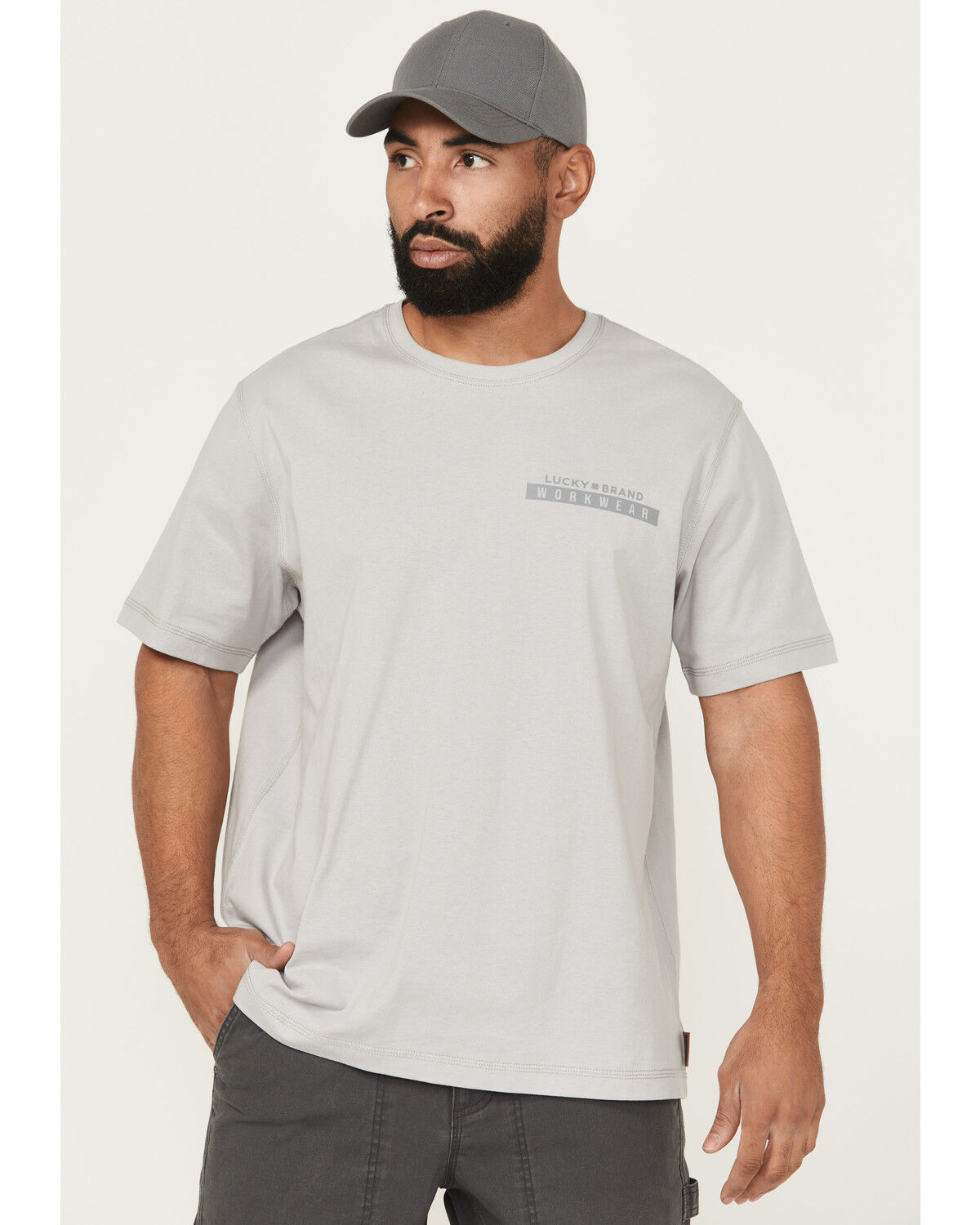 Image #1 - Lucky Brand Workwear Men's Core Logo Short Sleeve T-Shirt, Light Blue, hi-res