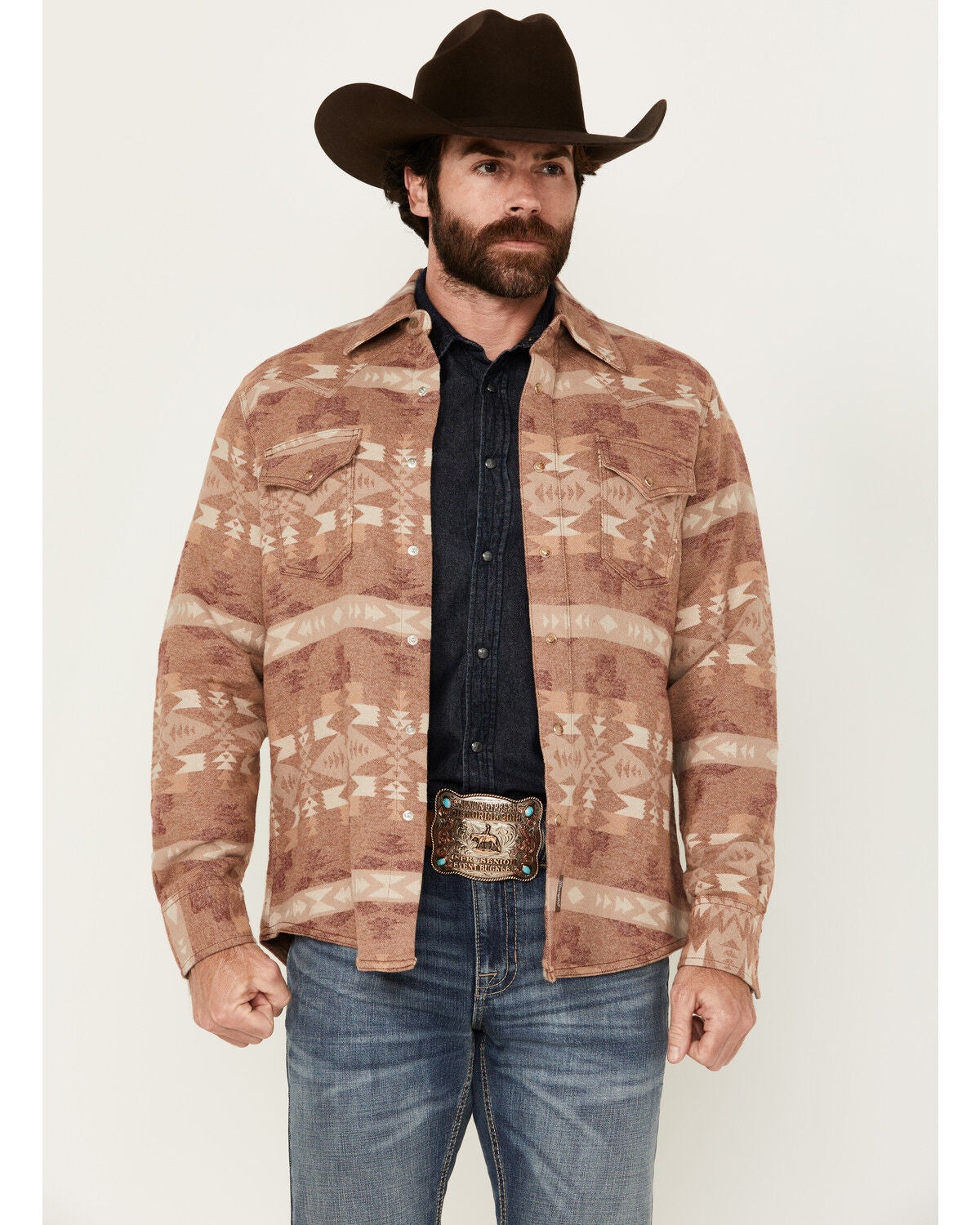 Image #1 - Wrangler Retro Men's Southwestern Print Long Sleeve Snap Western Shirt Jacket, Lt Brown, hi-res