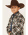 Image #2 - Roper Boys' Plaid Print Long Sleeve Flannel Shacket, Brown, hi-res