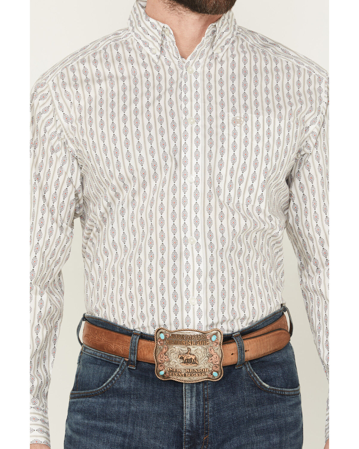 Image #3 - Ariat Men's William Geo Striped Print Long Sleeve Button-Down Western Shirt, White, hi-res