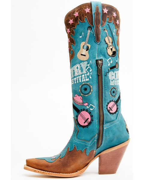 Image #3 - Dan Post Women's Nashville Music Festival Embroidered Western Tall Boots - Snip Toe , Blue, hi-res