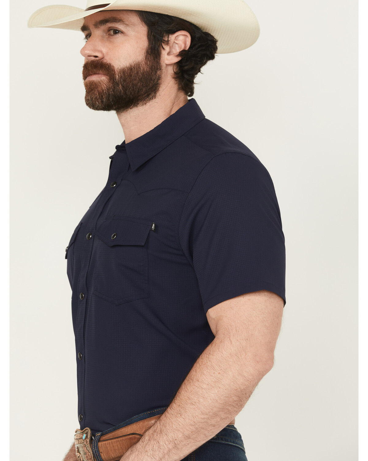 Image #2 - RANK 45® Men's Ridge Solid Short Sleeve Snap Performance Western Shirt, Navy, hi-res