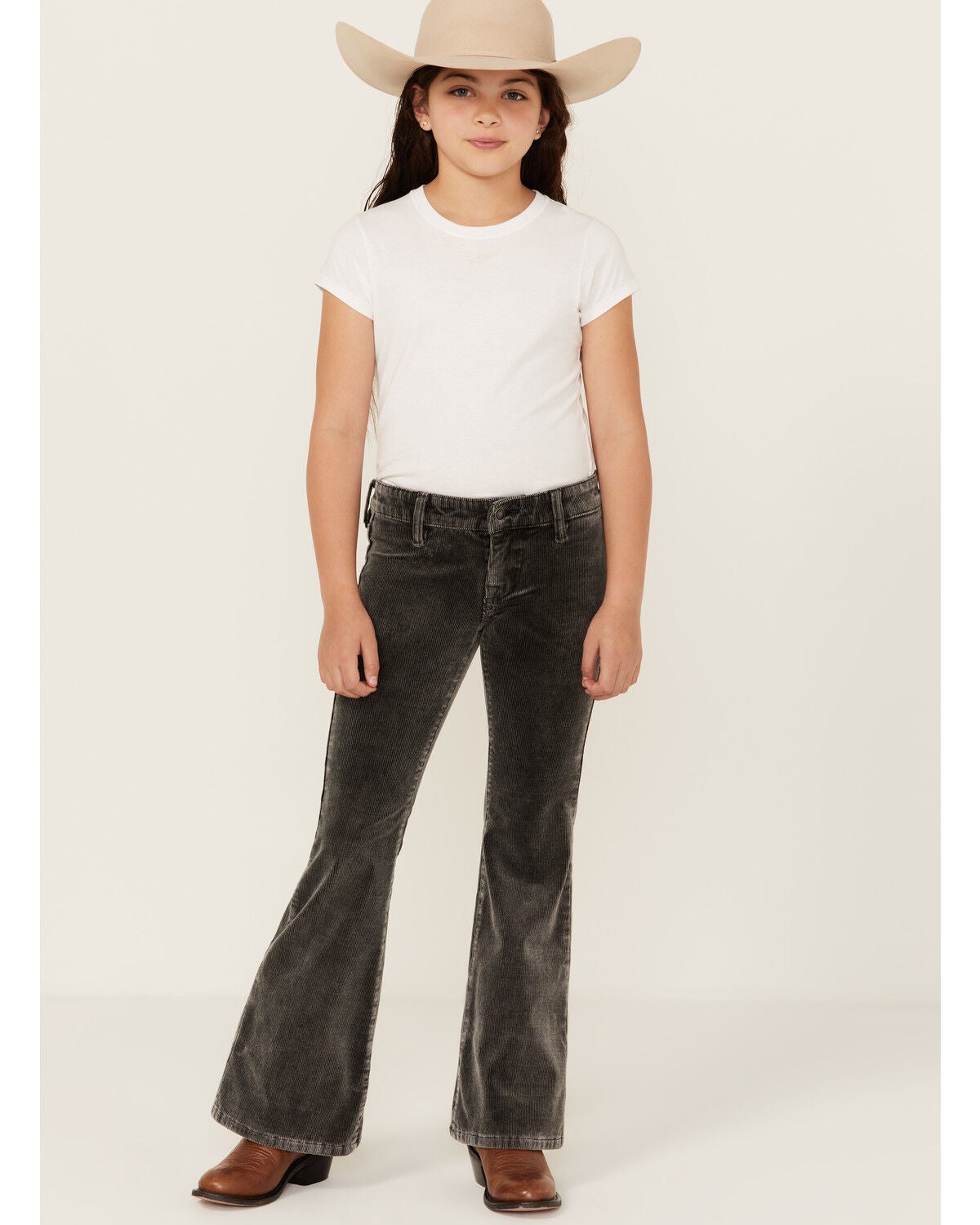 Rock & Roll Denim Girls' Corduroy Flare Jeans, Charcoal, hi-res