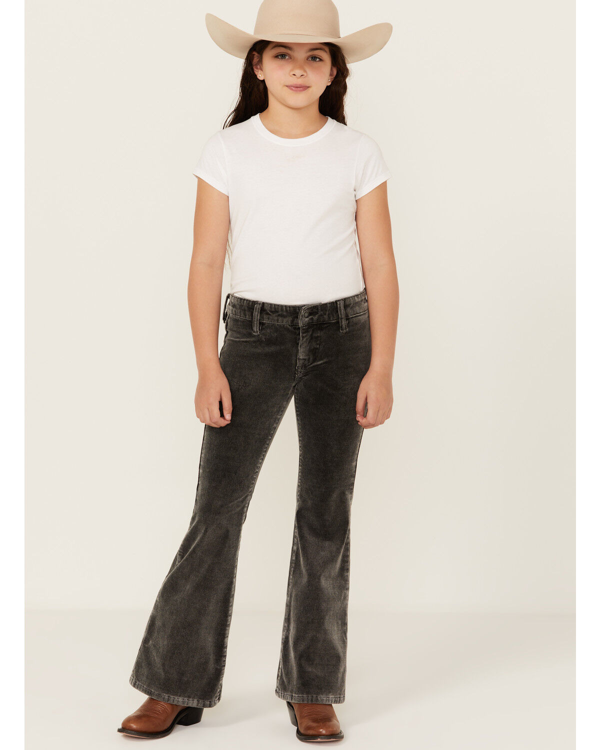 Image #1 - Rock & Roll Denim Girls' Corduroy Flare Jeans, Charcoal, hi-res