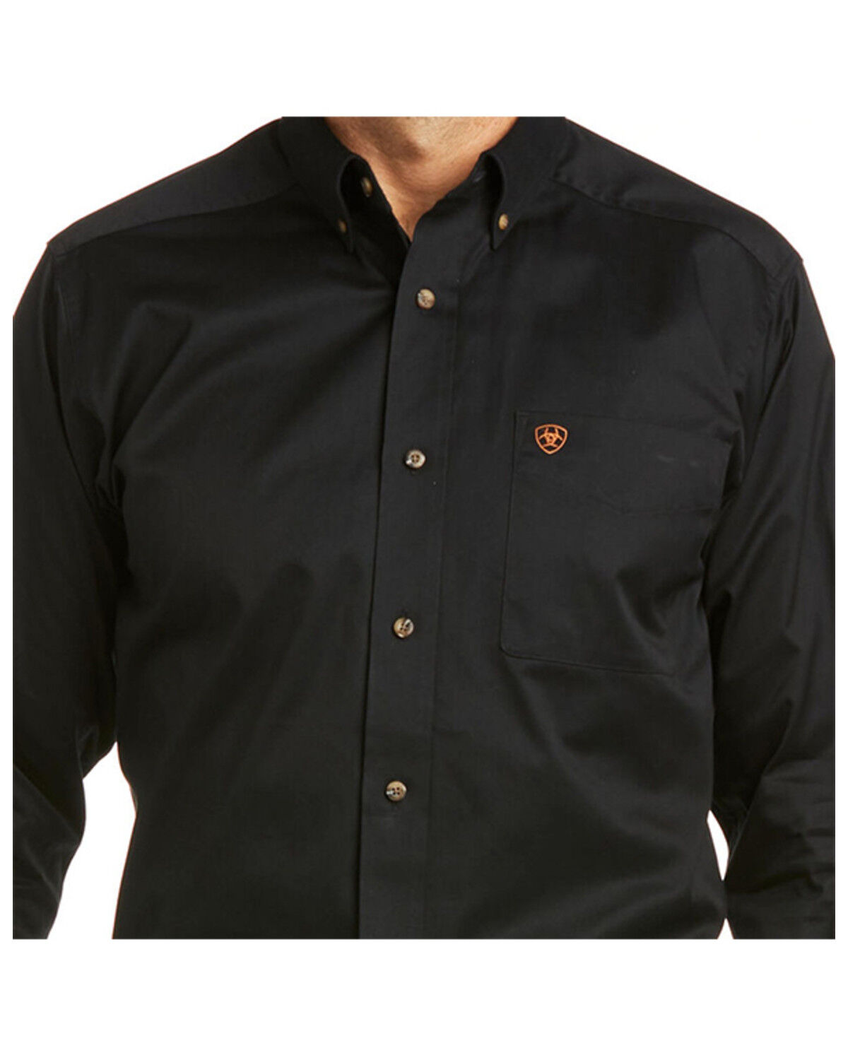 Image #2 - Ariat Men's Solid Twill Fitted Long Sleeve Button-Down Western Shirt, Black, hi-res