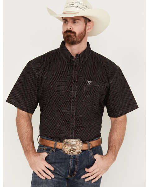 Cowboy Hardware Men's Diamond Plate Print Short Sleeve Button Down Western Shirt, Black, hi-res