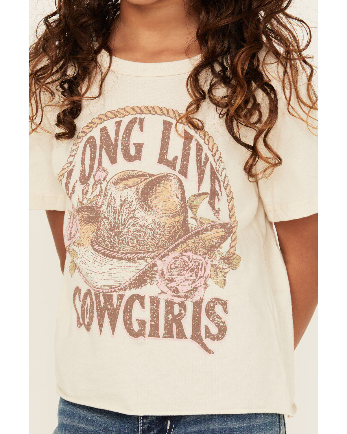 Image #3 - La La Land Girls' Long Live Cowgirls Short Sleeve Graphic Tee, Cream, hi-res
