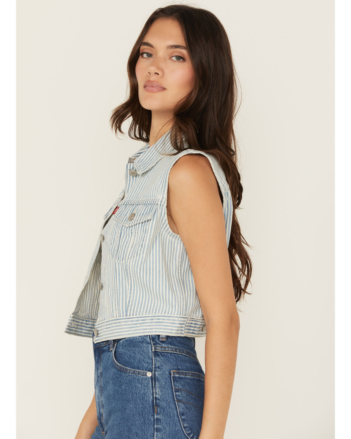 Image #2 - Levi's Women's Light Wash Striped Vest, Light Wash, hi-res