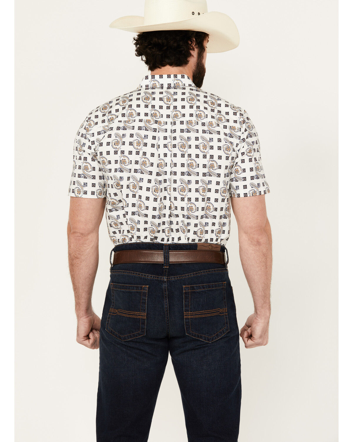 Image #4 - Cody James Men's Geo Paisley Print Short Sleeve Button-Down Stretch Western Shirt - Big, White, hi-res