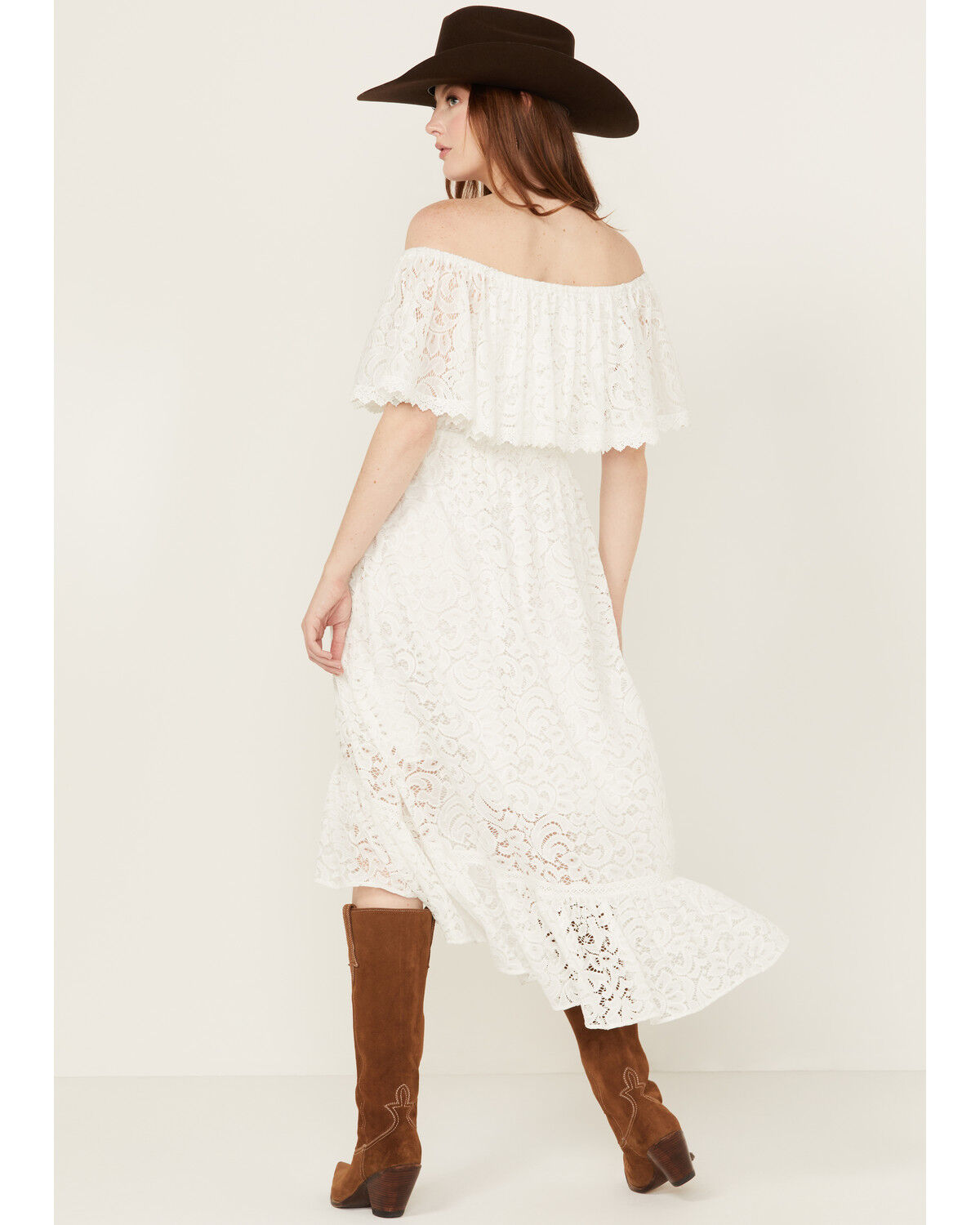 Image #4 - Beyond The Radar Women's Off The Shoulder Lace Midi Dress, Ivory, hi-res