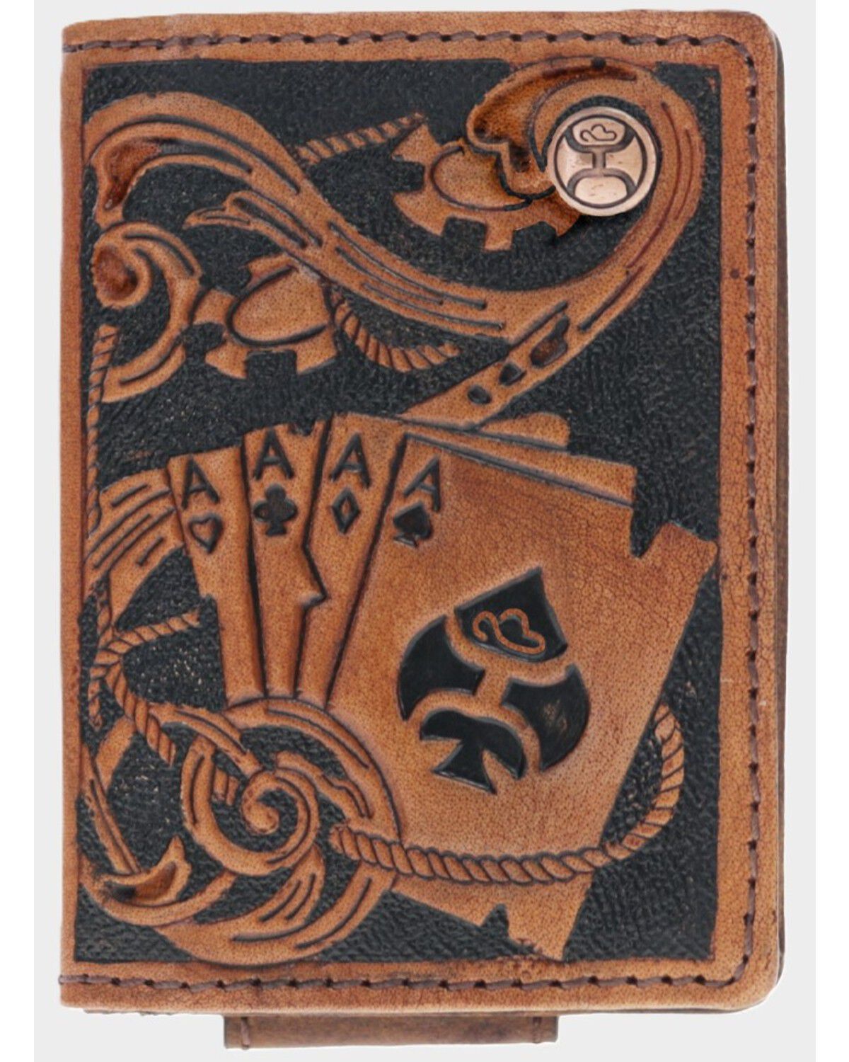 Hooey Men's Gambler Playing Card Embossed Bifold Money Clip, Brown, hi-res