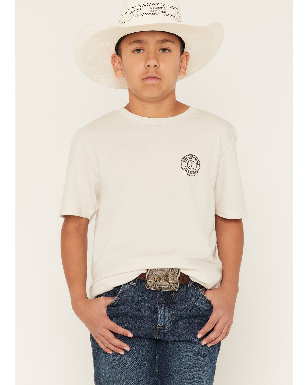 Image #2 - Cody James Boy's Original Cowboy Logo Short Sleeve Graphic T-Shirt, Natural, hi-res