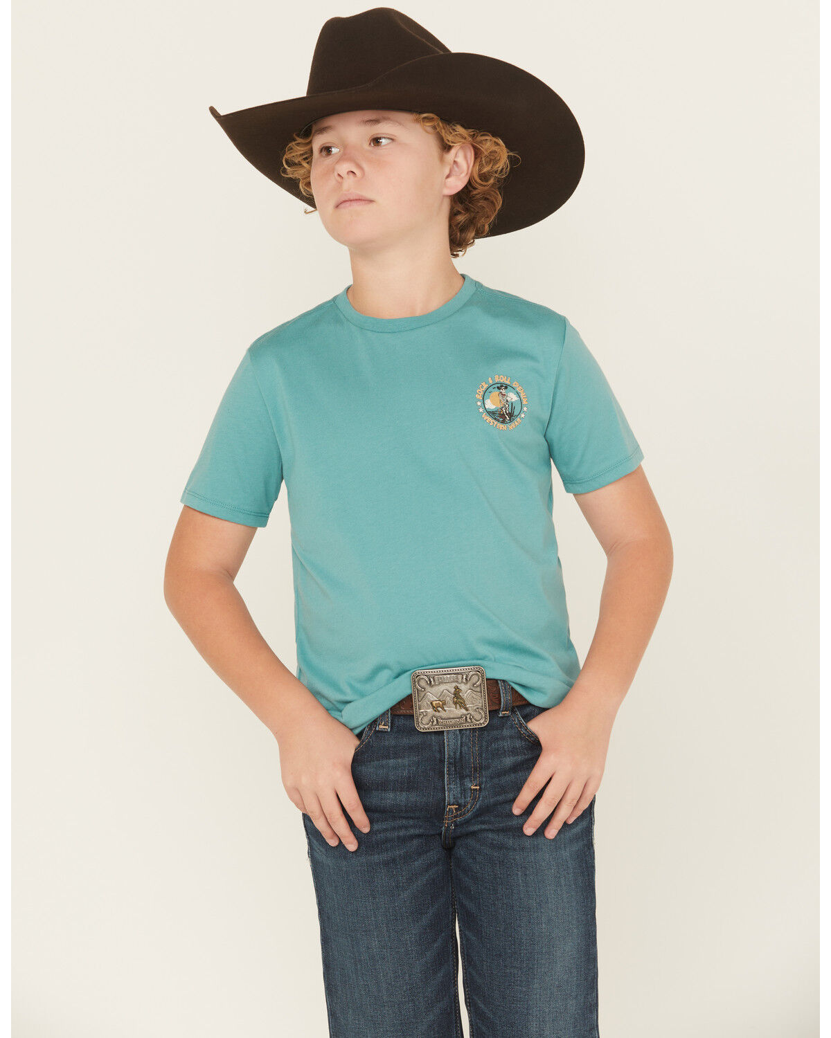 Image #2 - Rock & Roll Denim Boys' Skeleton Short Sleeve Graphic T-Shirt, Teal, hi-res