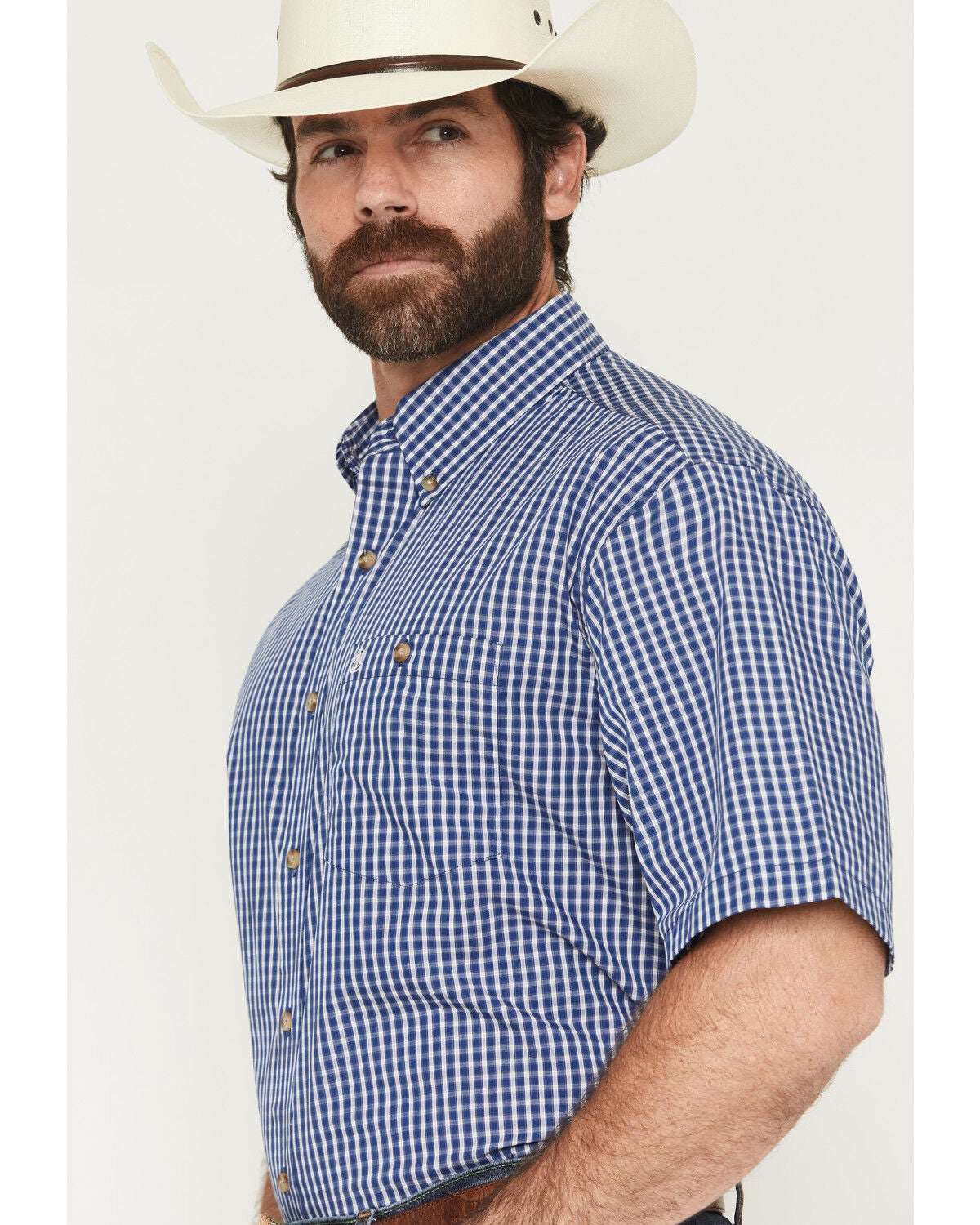 Image #2 - Wrangler Men's Classics Plaid Print Short Sleeve Button-Down Western Shirt, Blue, hi-res