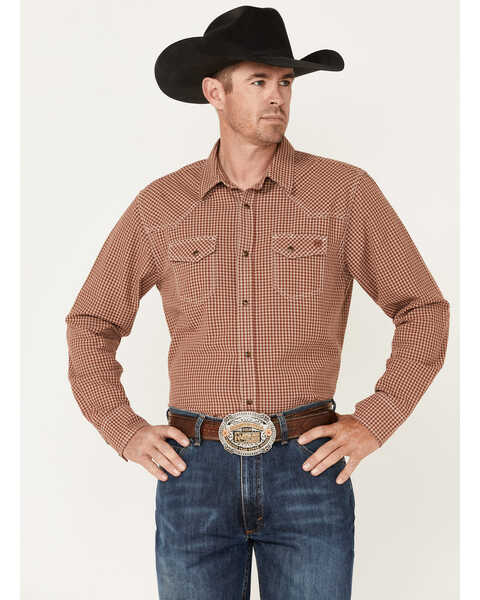 Blue Ranchwear Men's Gingham Print Short Sleeve Snap Western Shirt, Red, hi-res