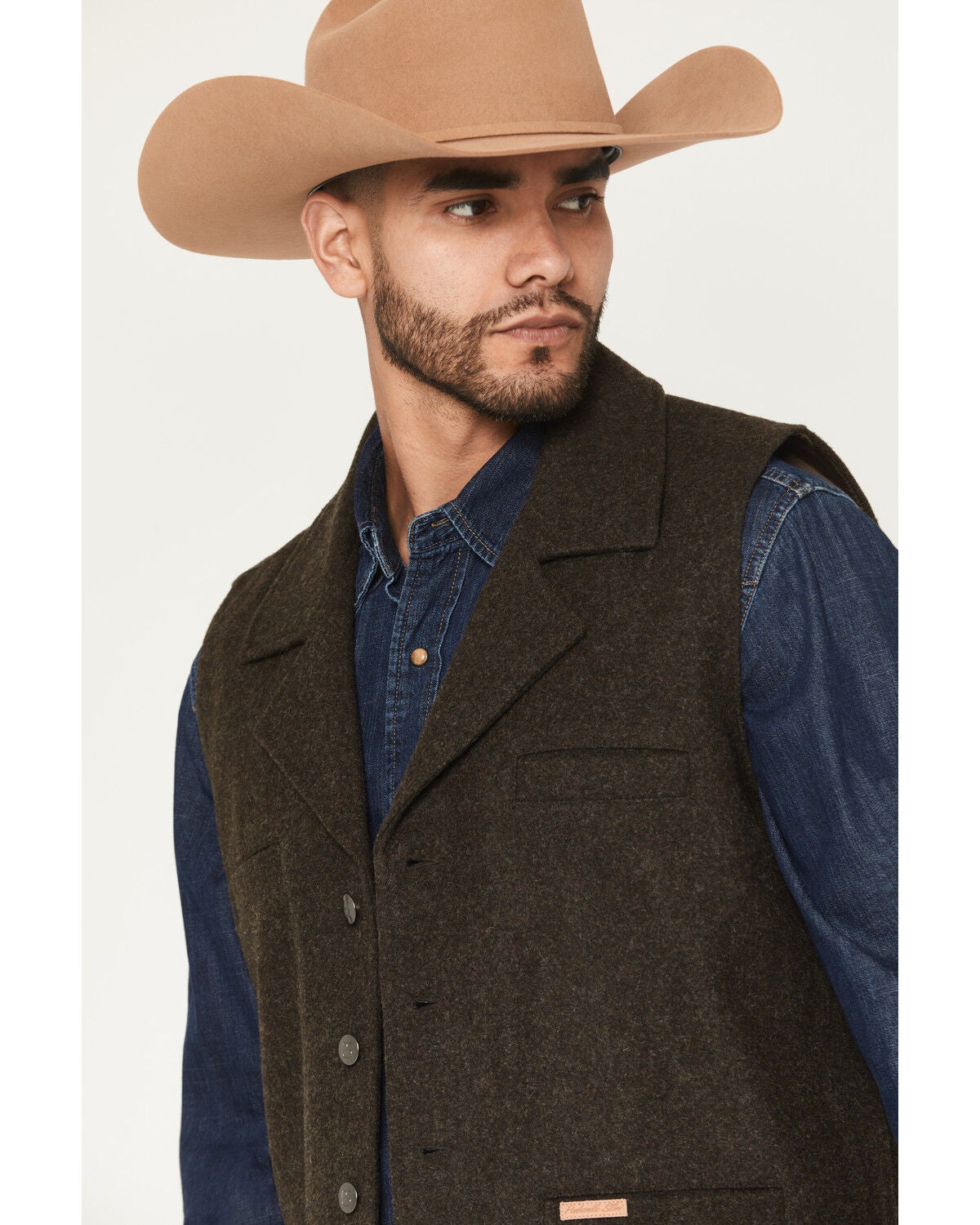 Image #6 - Powder River Outfitters Men's Wool Button-Down Vest, Dark Brown, hi-res