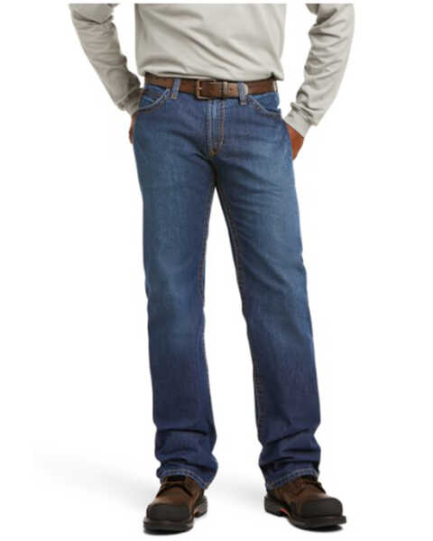 Image #1 - Ariat Men's FR M4 Medium Wash Relaxed Basic Bootcut Jeans - Big, Indigo, hi-res