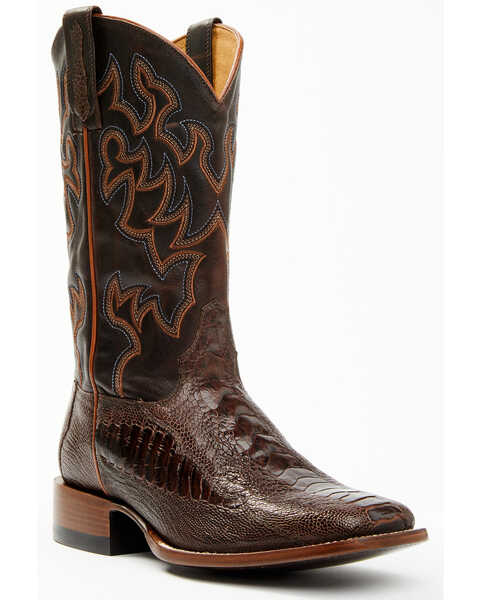 Cody James Men's Antique Cafe Ostrich Leg Exotic Western Boots - Broad Square Toe , Brown, hi-res