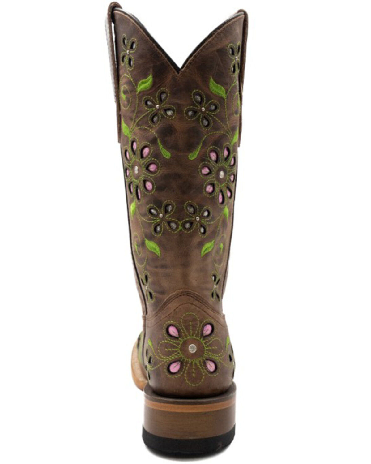 Image #5 - Ferrini Women's Blossom Inlay Western Boots - Broad Square Toe, Brown, hi-res